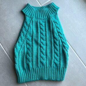 Teal open back halter crop sweater